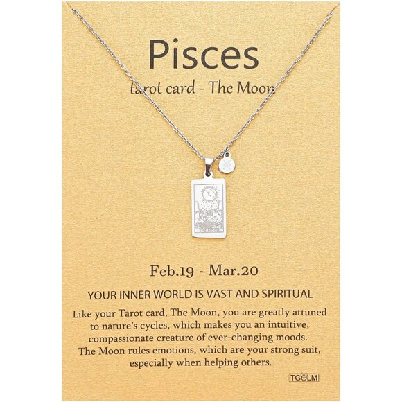 14k Gold Plated Zodiac Sign with Tarot Card Pendant Necklace Birthday Gift for W - Picture 1 of 4